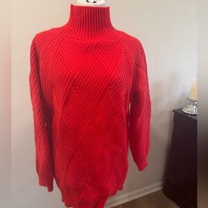 Elegant Red Women's Textured Turtleneck Sweater